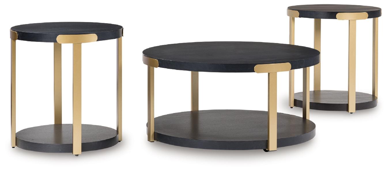 Image of Shylore - Occasional Table Set (Set of 3) - Black / Brass Finish