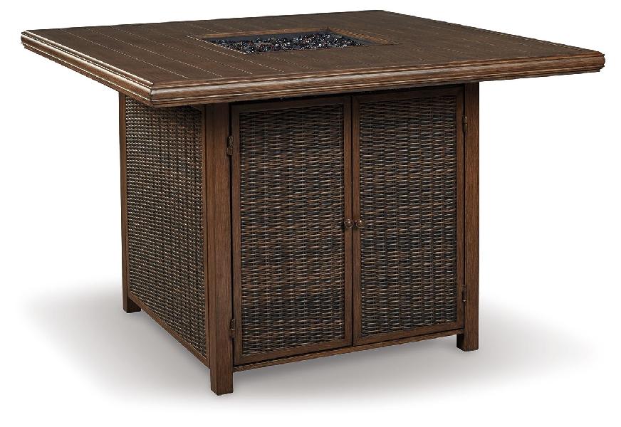 Image of Paradise Trail - Square Bar Table w/Fire Pit - Medium Brown