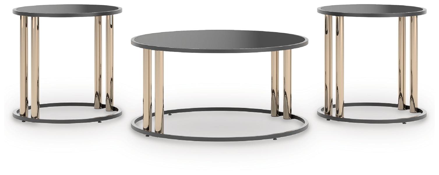 Image of Hannerly - Occasional Table Set (Set of 3) - Black / Gold Finish