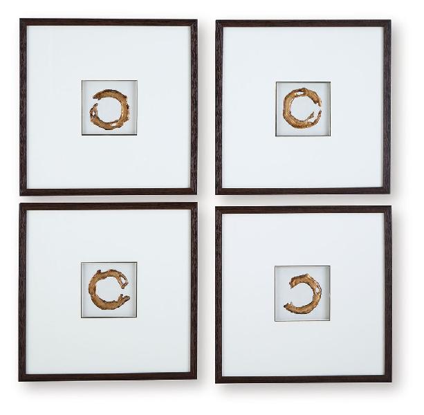 Image of Dallbourne - Wall Art Set (Set of 4) - White / Gold Finish