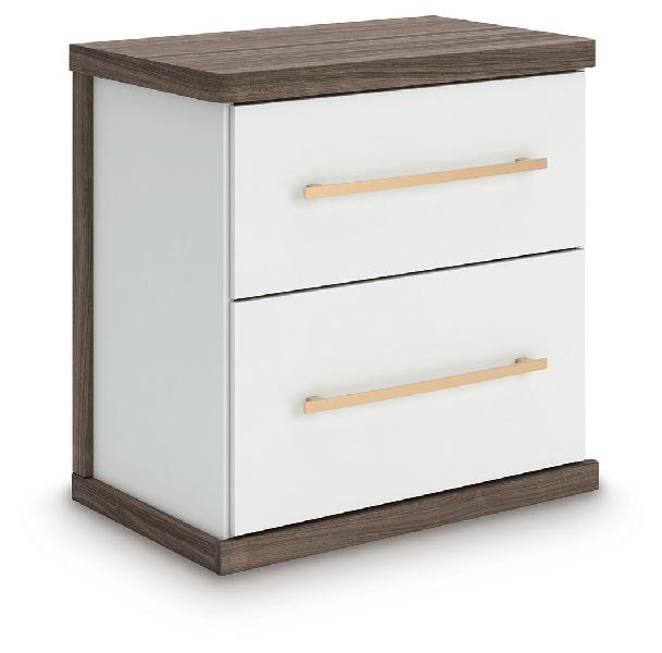 Image of Kendanport - Two Drawer Night Stand - Brown / White