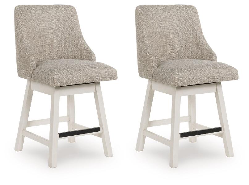 Image of Robbinsdale - Upholstered Swivel Curved Back Barstool (Set of 2) - Antique White