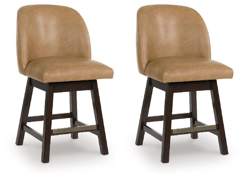 Image of Neymorton - Upholstered Swivel Faux Leather Barstool (Set of 2) - Dark Grayish Brown