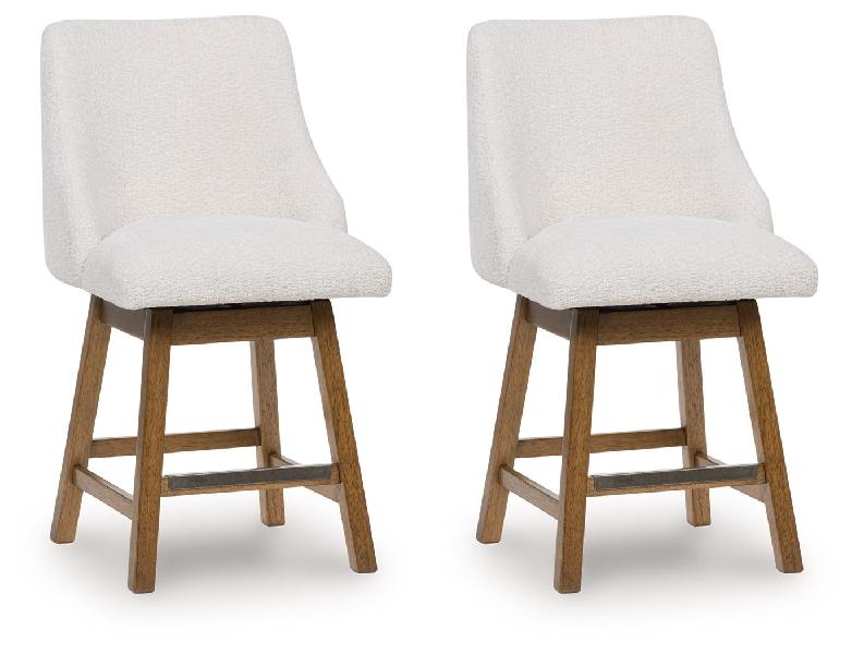 Image of Cabalynn - Upholstered Swivel Barstool (Set of 2) - Oatmeal / Light Brown