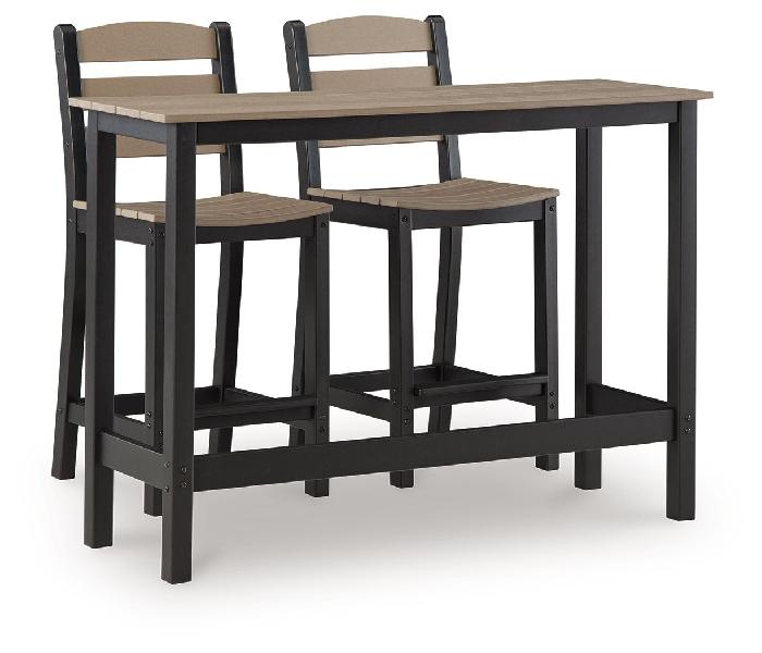 Shoreline Beach - Outdoor Counter Table And 2 Barstools (Set of 3) - Black / Beige