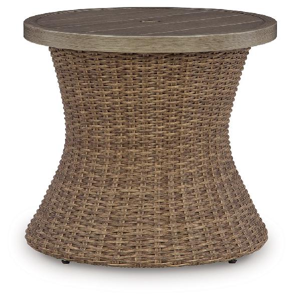 Image of Laguna Heights - Round End Table With Umbrella Option - Beige