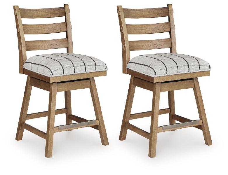 Image of Ridgester - Upholstered Swivel Barstool (Set of 2) - Light Brown