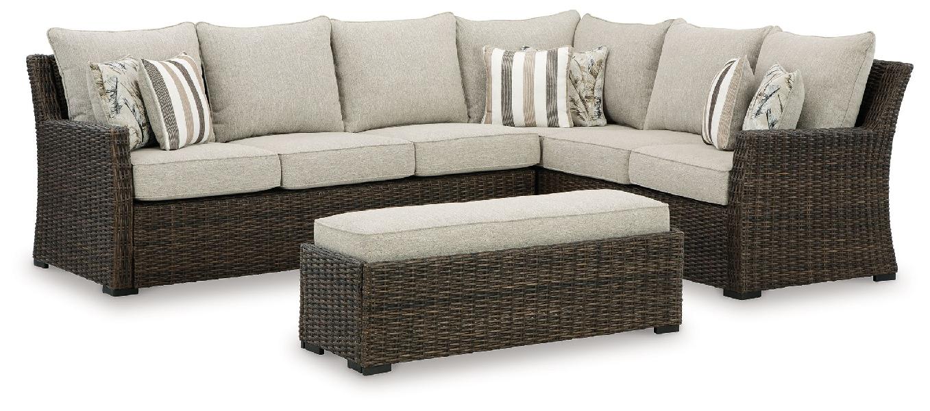 Image of Brook Ranch - Sofa Sectional, Bench With Cushion (Set of 3) - Brown