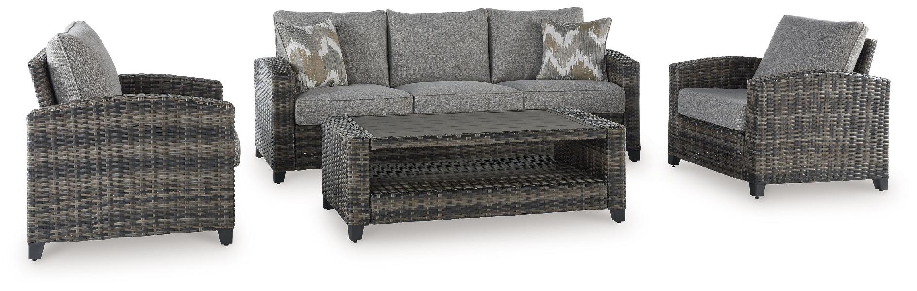 Image of Oasis Court - Sofa, Chairs, Table Set (Set of 4) - Gray