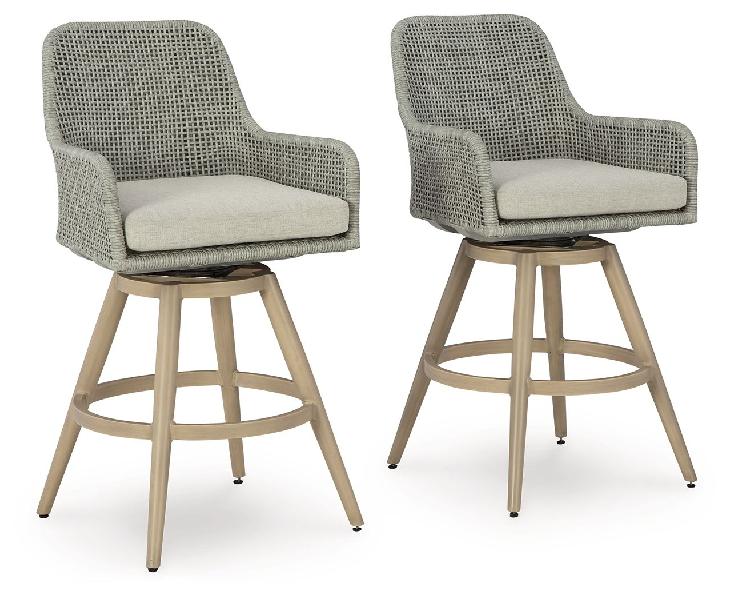 Image of Seton Creek - Barstool With Cushion (Set of 2) - Beige / Gray