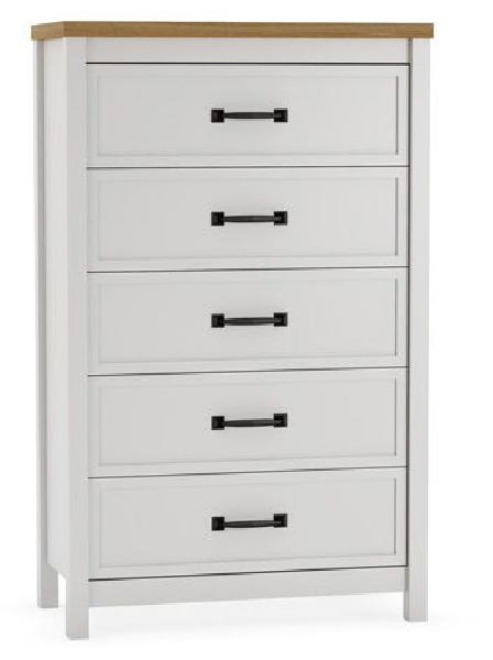 Image of Kerisden - Five Drawer Chest - White / Brown