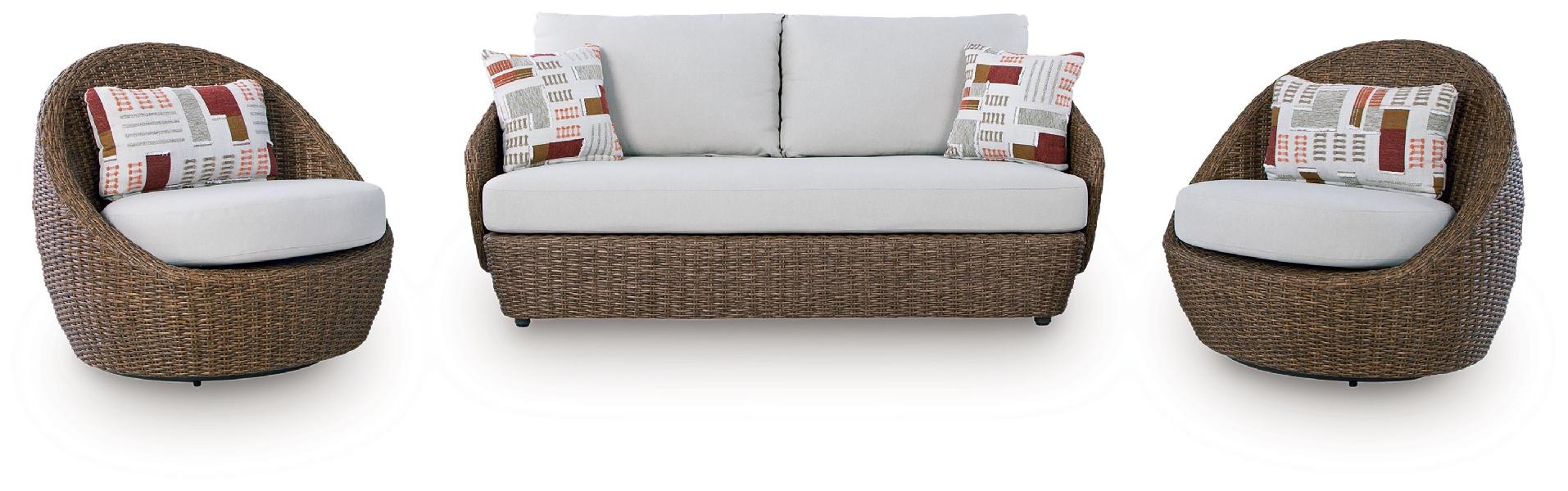Image of Double Point - Loveseat, Swivel Chairs Set (Set of 3) - Beige