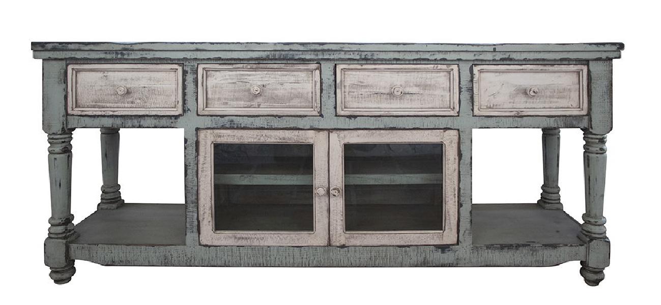 Image of Aruba - TV Stand / Console With 4 Drawers And 2 Doors - Sky Blue