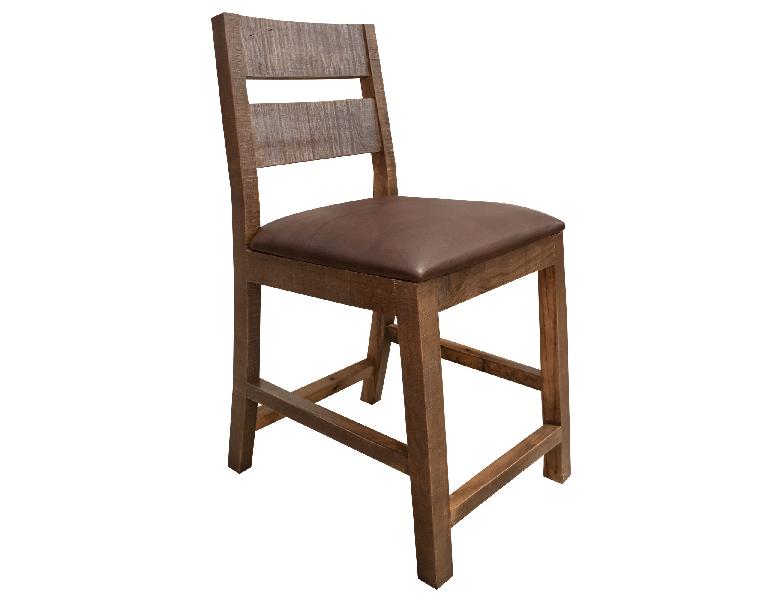 Image of Antique - Barstool With Faux Leather (Set of 2) - Multicolor