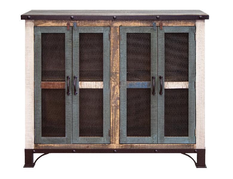 Image of Antique - 4 Iron Mesh Doors Console / Buffet - Multicolor