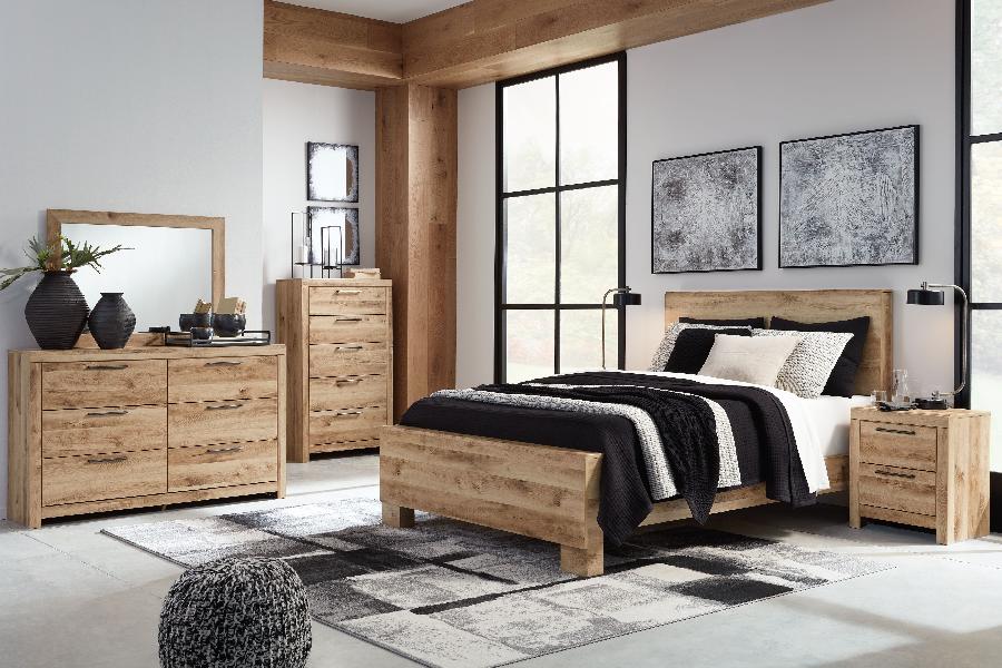 Image of Hyanna - 7 Pc. - Dresser, Mirror, King Panel Bed, 2 Nightstands - Tan