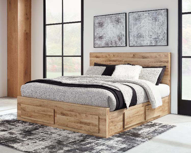Image of Hyanna - Queen Panel Bed with 4 Storage Drawers - Tan