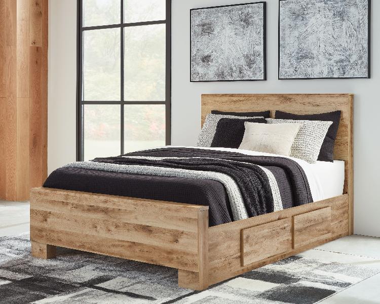 Image of Hyanna - Queen Panel Bed With 2 Side Storage - Tan Brown