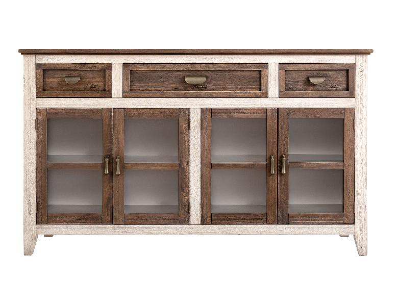 Image of Sahara - 3 Drawer, 4 Doors Console / TV Stand / Buffet - Light Cream / Brown Caramel