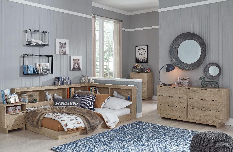 Image of Oliah - 3 Pc. - Dresser, Full Bookcase Storage Bed - Natural