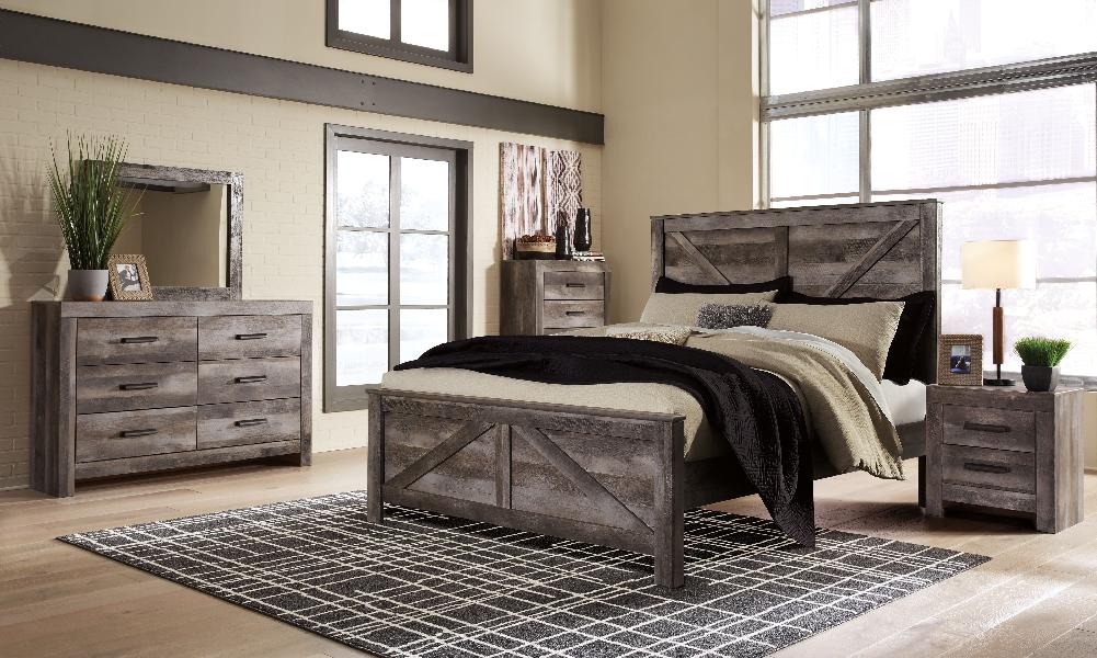 Image of Wynnlow - 5 Pc. - Dresser, Mirror, King Crossbuck Panel Bed - Gray