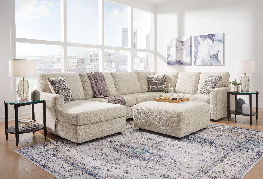 Image of Edenfield - 4 Pc. - Left Arm Facing Corner Chaise 3 Pc Sectional, Ottoman - Linen