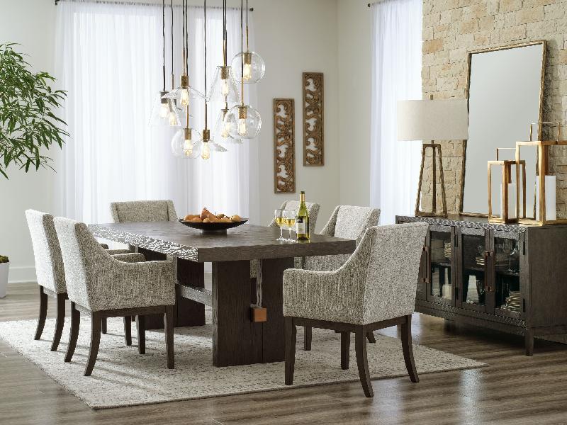 Image of Burkhaus - 8 Pc. - Dining Room Extension Table, 6 Arm Chairs, Server - Dark Brown