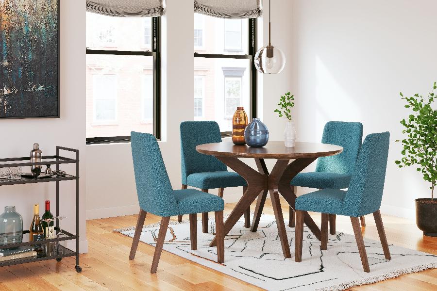 Image of Lyncott - 5 Pc. - Dining Room Table, 4 Side Chairs - Blue / Brown