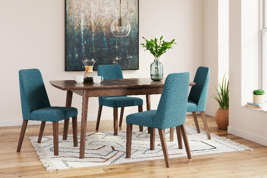Image of Lyncott - 5 Pc. - Butterfly Extension Table, 4 Side Chairs - Blue / Brown