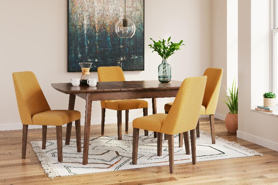 Image of Lyncott - 5 Pc. - Butterfly Extension Table, 4 Side Chairs - Brown / Yellow