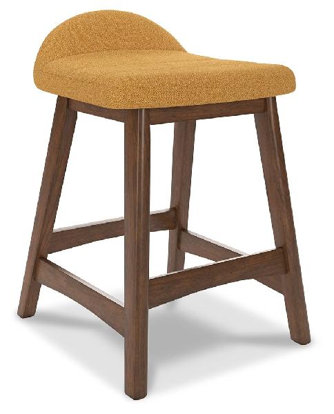 Image of Lyncott - Upholstered Barstool (Set of 2) - Mustard / Brown