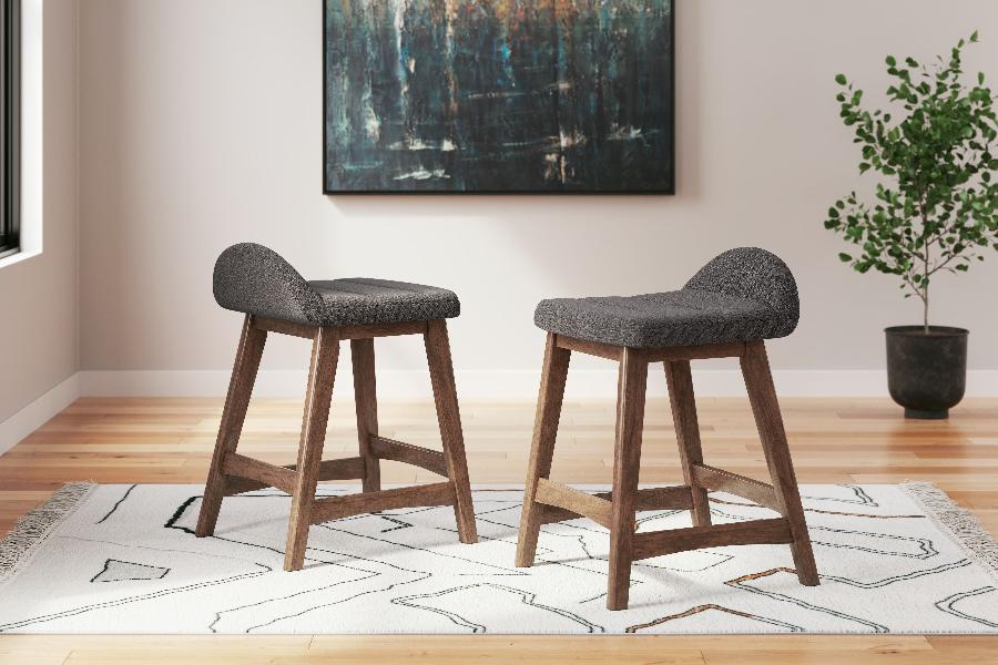 Image of Lyncott - Upholstered Barstool (Set of 2) - Charcoal / Brown