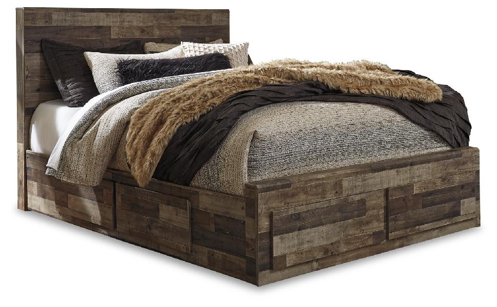 Image of Derekson - Queen Panel Bed With 4 Storage Drawers - Multi Gray