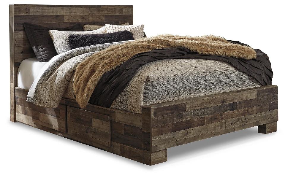 Image of Derekson - Queen Panel Bed With 2 Side Storage - Multi Gray