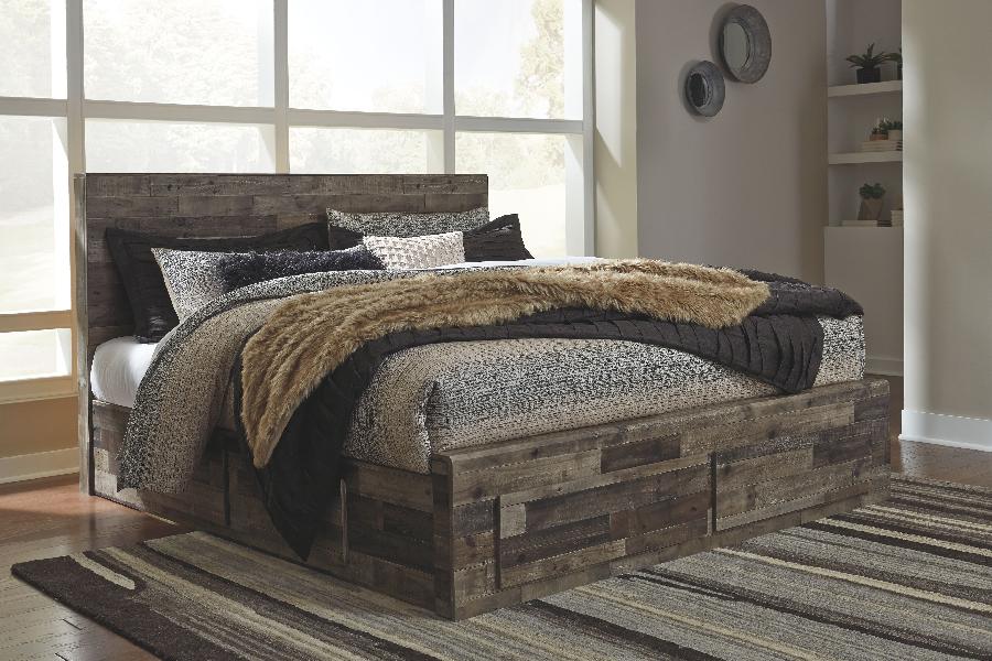 Image of Derekson - King Panel Bed with 6 Storage Drawers - Multi Gray