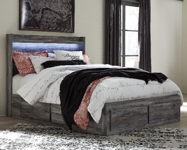 Image of Baystorm - Queen Panel Bed with 4 Storage Drawers - Gray
