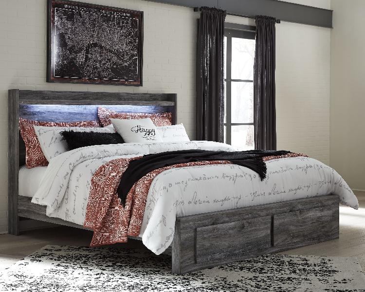 Image of Baystorm - King Panel Bed with 2 Storage Drawers - Gray