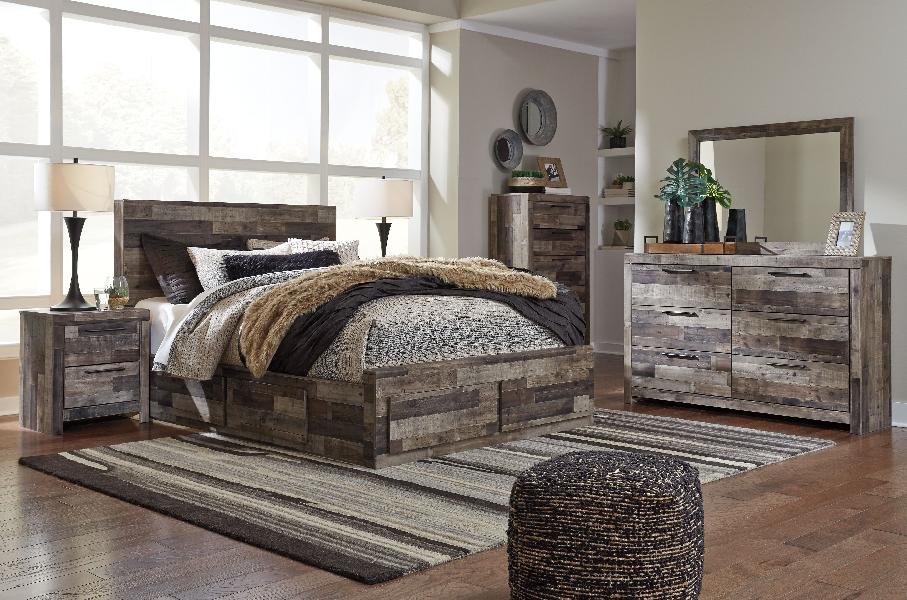 Image of Derekson - Queen Panel Bed With 4 Storage Drawers - 9 Pc. - Dresser, Mirror, King Bed, 2 Nightstands - Multi Gray