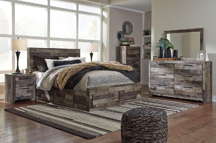 Image of Derekson - 8 Pc. - Dresser, Mirror, Chest, Queen Panel Bed with 6 Storage Drawers - Multi Gray