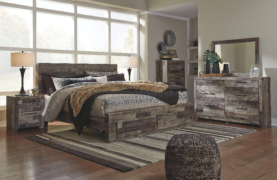 Image of Derekson - 9 Pc. - Dresser, Mirror, Chest, King Bed with 2 Storage Drawers, 2 Nightstands - Multi Gray