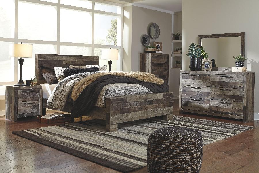 Image of Derekson - 5 Pc. - Dresser, Mirror, Queen Panel Bed - Multi Gray