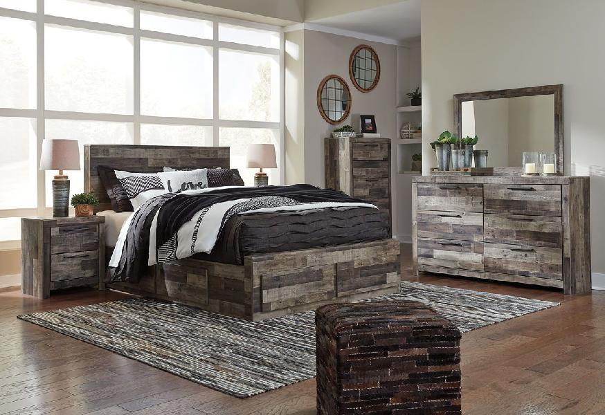 Image of Derekson - 9 Pc. - Dresser, Mirror, Queen Panel Bed with 6 Storage Drawers, 2 Nightstands - Multi Gray