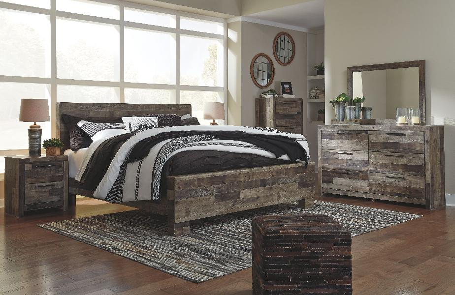 Image of Derekson - 5 Pc. - Dresser, Mirror, King Panel Bed - Multi Gray