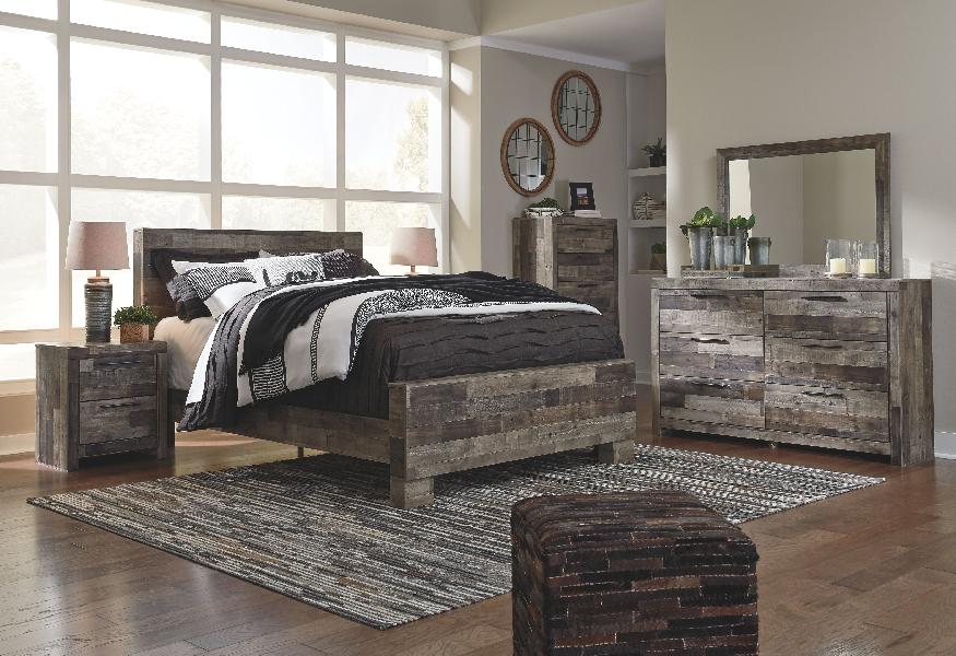Image of Derekson - 7 Pc. - Queen Panel Bed, Dresser, Mirror, Chest, Nightstand - Multi Gray