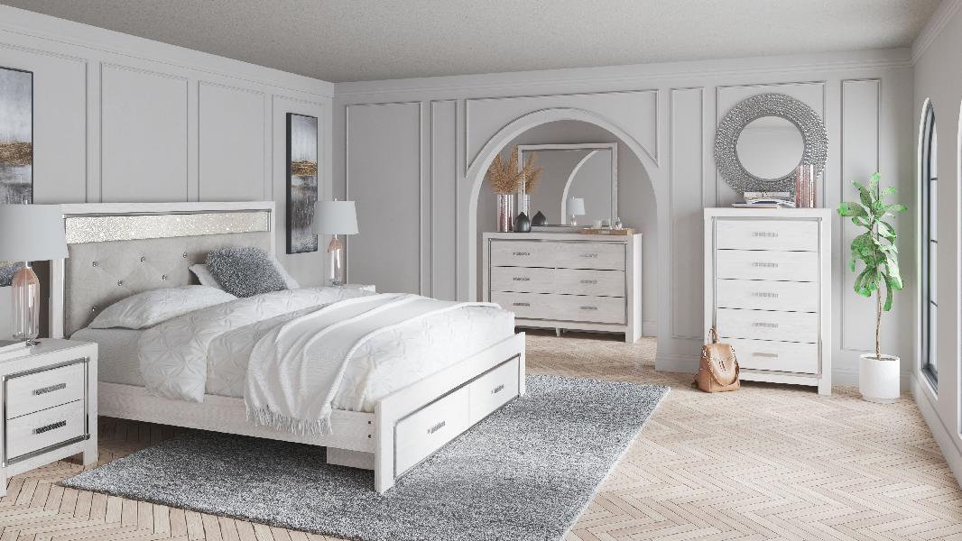 Image of Altyra - King Upholstered Storage Bed - 6 Pc. - Dresser, Mirror, King Bed - White