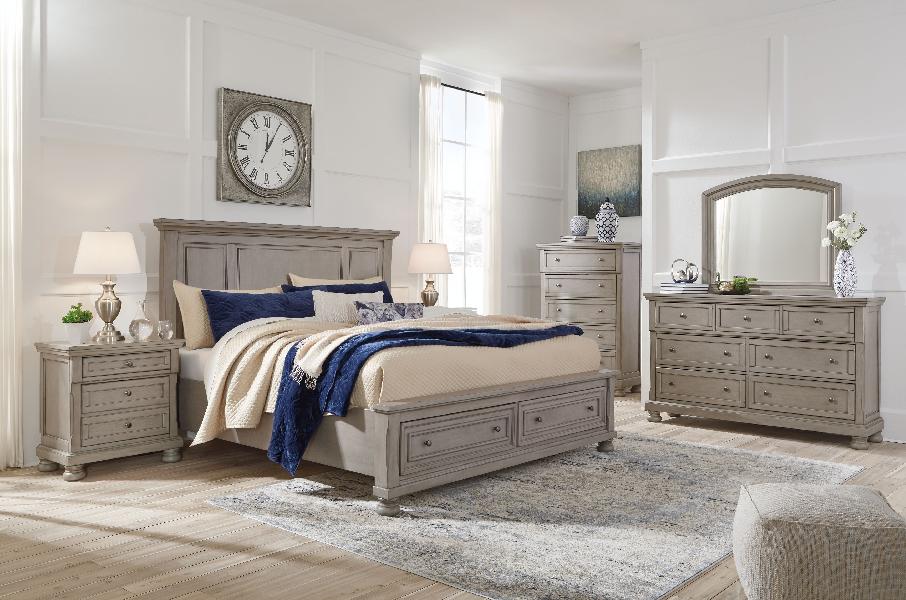 Image of Lettner - Queen Panel Storage Bed - 8 Pc. - Dresser, Mirror, Chest, Queen Bed, 2 Nightstands - Light Gray