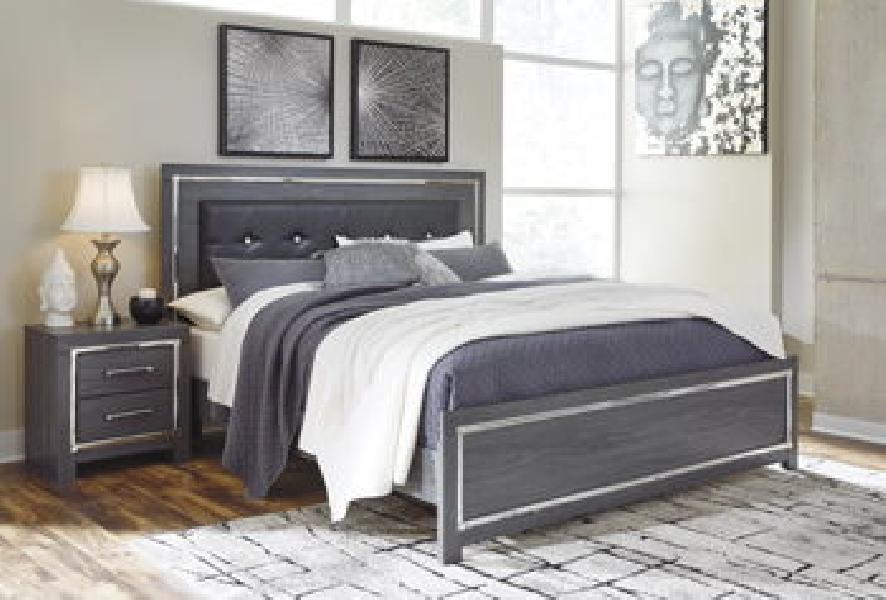 Image of Lodanna - King Panel Bed With Roll Slats - Gray
