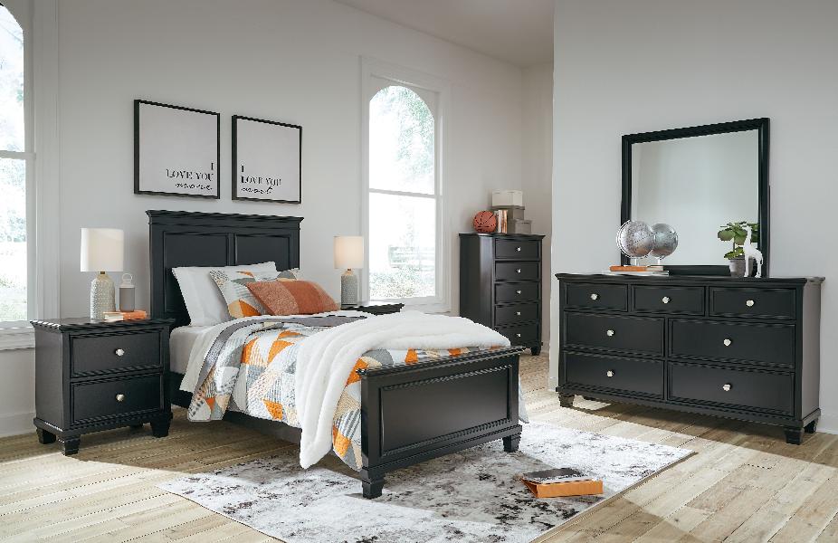 Image of Lanolee - 8 Pc. - Dresser, Mirror, Chest, Twin Panel Bed, 2 Nightstands - Black