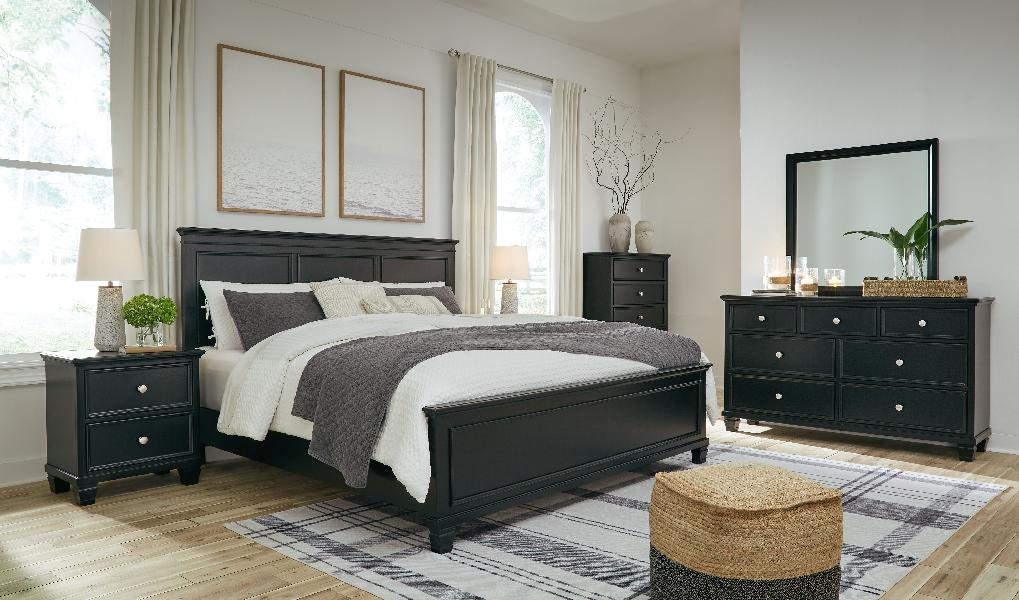 Image of Lanolee - 7 Pc. - Dresser, Mirror, California King Panel Bed, 2 Nightstands - Black