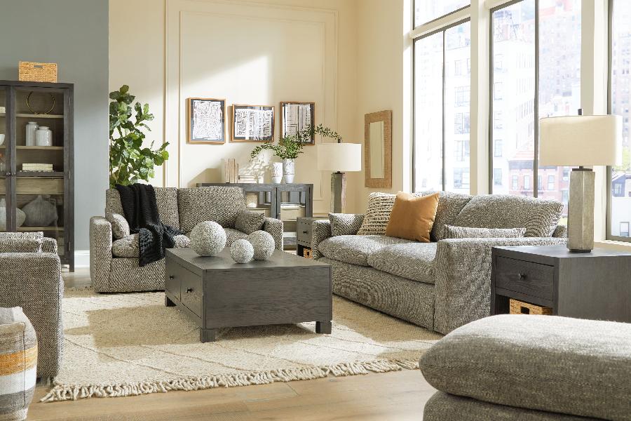 Image of Dramatic - 4 Pc. - Sofa, Loveseat, Chair And A Half, Ottoman - Granite
